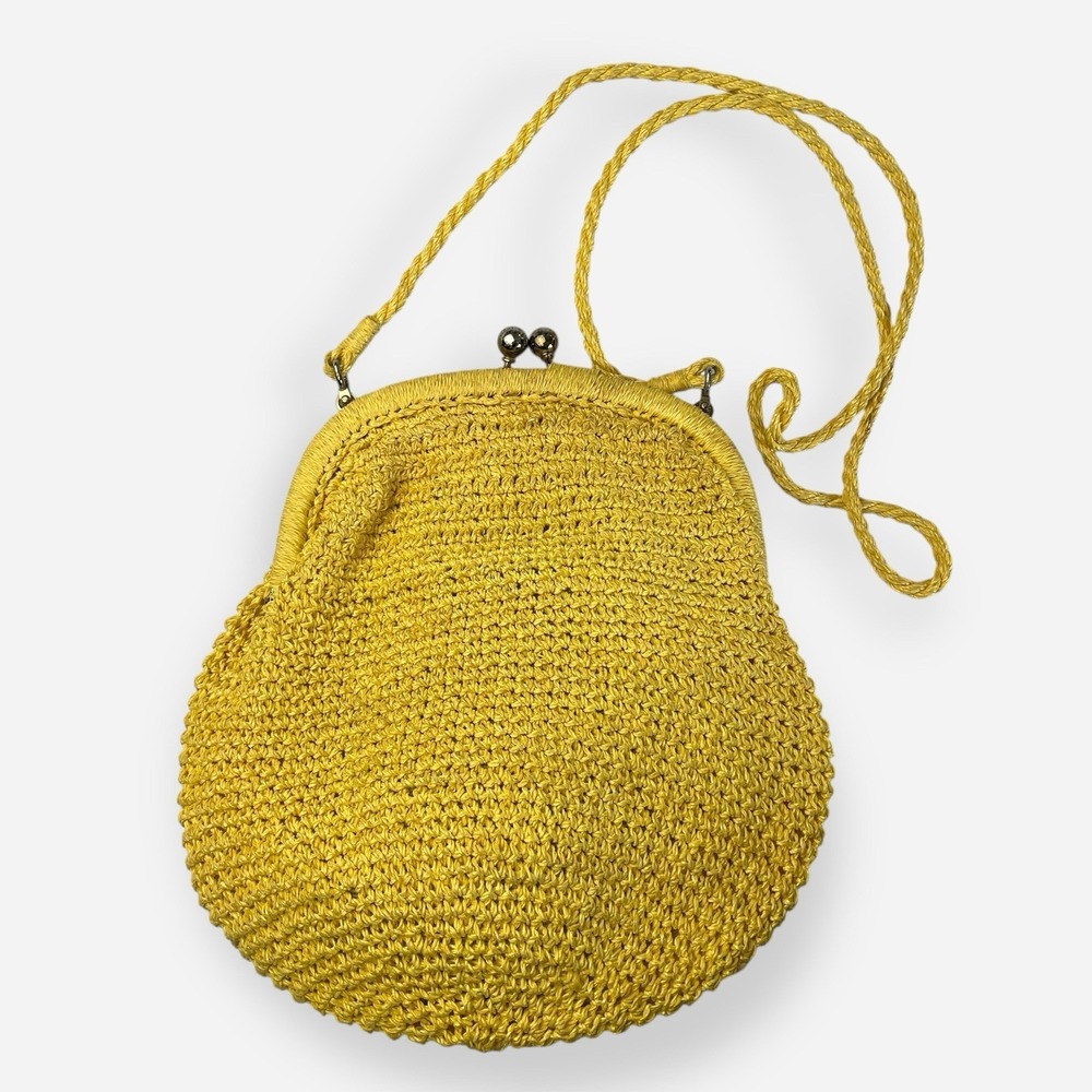 Au Courant Yellow Straw Shoulder Bag Womens Raffia Japan‎ Kisslock